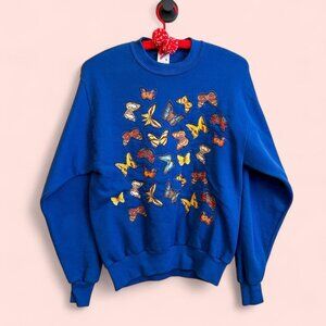 Vintage Jerzees Made In USA Cotton/Polyester Sweater Sweatshirt Blue Butterfly